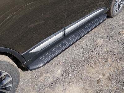 Пороги алюминиевые ТСС с накладкой чёрные для Mitsubishi Outlander № MITOUT15-17BL
