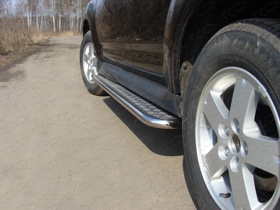 Пороги с площадкой алюминиевый лист 42 мм ТСС для Mitsubishi Outlander 2010-2014