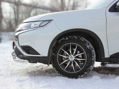 Защита переднего бампера двойная с подгибами d-60+43 Технотек для Mitsubishi Outlander 2018-2021