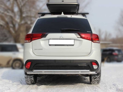 Защита заднего бампера радиусная двойная d-60+43 Технотек для Mitsubishi Outlander 2018-2021