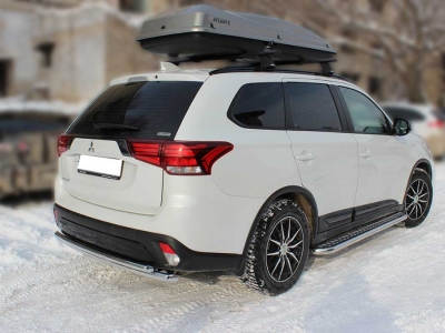 Защита заднего бампера радиусная двойная d-60+43 Технотек для Mitsubishi Outlander 2018-2021