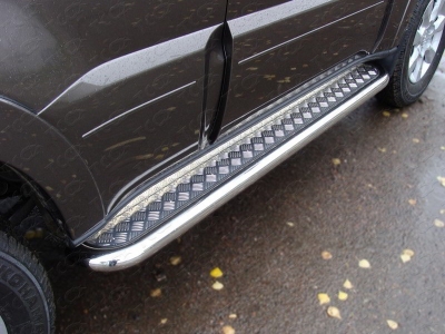 Пороги с площадкой алюминиевый лист 60 мм ТСС для Mitsubishi Pajero 4 2011-2014