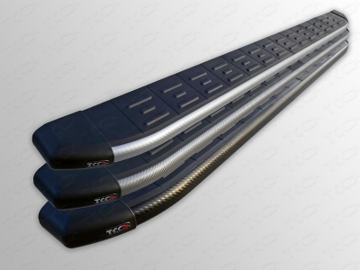 Пороги алюминиевые ТСС с накладкой серебристые для Mitsubishi Pajero 4 2011-2014