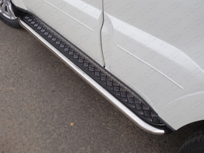Пороги с площадкой алюминиевый лист 60 мм ТСС для Mitsubishi Pajero 4 2014-2021