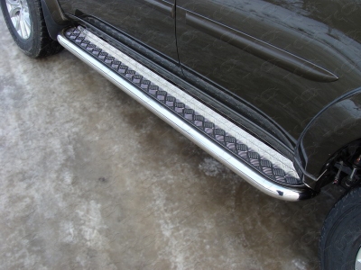Пороги с площадкой алюминиевый лист 60 мм ТСС для Mitsubishi Pajero Sport 2013-2016