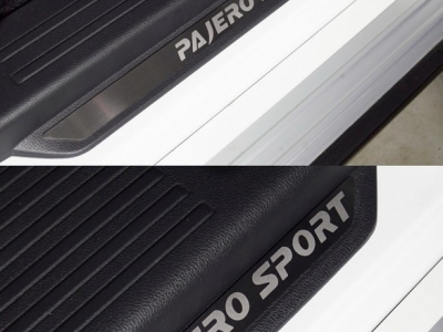 Накладки на пороги вставка (лист шлифованный надпись Pajero Sport )4шт для Mitsubishi Pajero Sport III Рестайлинг 2019 – н.в. MITPASPOR21-08