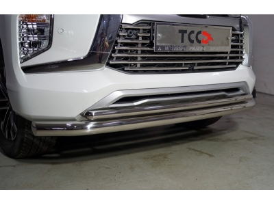 Защита передняя нижняя (двойная) 76,1/42,4 мм ТСС для Mitsubishi Pajero Sport III Рестайлинг 2019 – н.в. 