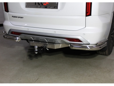 Защита задняя (уголки двойные) 76,1/42,4 мм ТСС для Mitsubishi Pajero Sport III Рестайлинг 2019 – н.в. 
