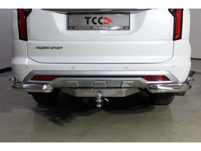 Защита задняя (уголки двойные) 76,1/42,4 мм ТСС для Mitsubishi Pajero Sport III Рестайлинг 2019 – н.в. 