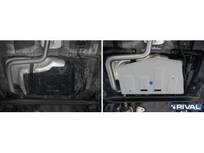 Защита топливного бака + комплект крепежа, RIVAL, Алюминий для JAC JS4, 1,5, АКПП, FWD, 2022-н.в., Москвич 3, 1.5, АКПП, FWD, 2022-н.в. 
