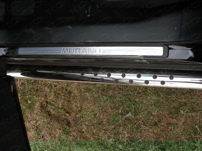 Пороги труба овальная с проступью 75×42 мм ТСС для Nissan Murano 2008-2016