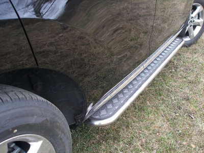 Пороги с площадкой алюминиевый лист 42 мм ТСС для Nissan Murano 2008-2016