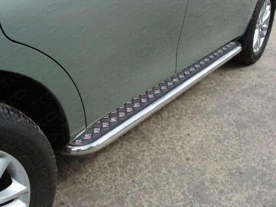 Пороги с площадкой алюминиевый лист 60 мм ТСС для Nissan Patrol 2010-2013