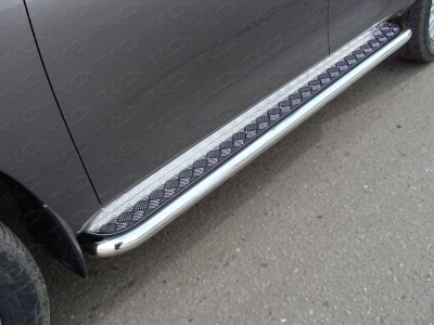 Пороги с площадкой алюминиевый лист 60 мм ТСС для Nissan Patrol 2014-2021