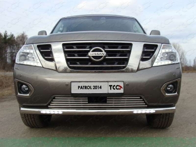 Защита переднего бампера с ДХО 76 мм ТСС для Nissan Patrol 2014-2021
