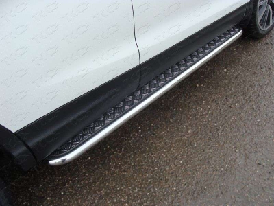 Пороги с площадкой алюминиевый лист 42 мм ТСС для Nissan Qashqai 2014-2021
