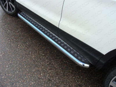 Пороги с площадкой алюминиевый лист 60 мм ТСС для Nissan Qashqai 2014-2021
