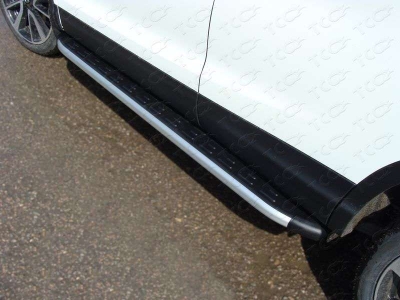 Пороги алюминиевые ТСС с накладкой для Nissan Qashqai № NISQASH14-15AL
