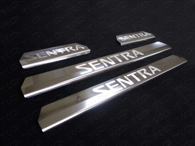 Накладки на пороги зеркальный лист надпись SENTRA для Nissan Sentra № NISSEN15-06