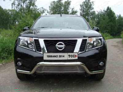 Защита передняя Кенгурятник с решеткой 60 /12 мм ТСС для Nissan Terrano 2014-2021