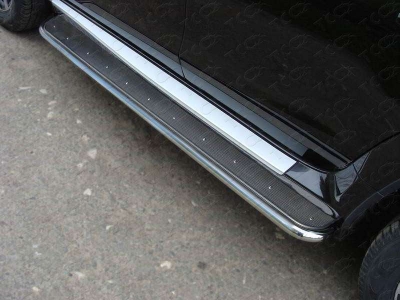 Пороги с площадкой алюминиевый лист 42 мм ТСС для Nissan Terrano 2014-2021