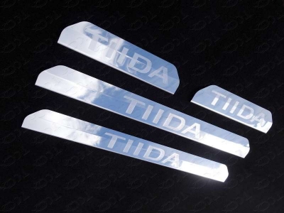 Накладки на пороги зеркальный лист надпись Tiida для Nissan Tiida № NISTII15-06
