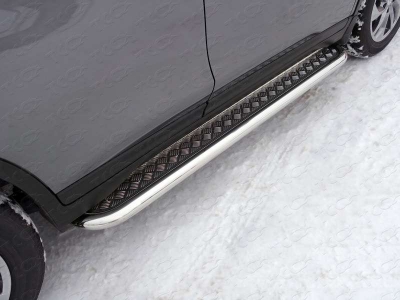 Пороги с площадкой алюминиевый лист 60 мм для Nissan X-Trail № NISXTR15-13