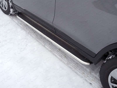 Пороги с площадкой нержавеющий лист 42 мм для Nissan X-Trail № NISXTR15-12