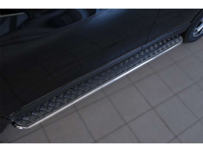 Пороги с площадкой алюминиевый лист 42 мм вариант 2 РусСталь для Nissan X-Trail 2015-2018