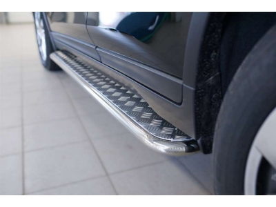 Пороги с площадкой алюминиевый лист 42 мм вариант 2 РусСталь для Nissan X-Trail 2015-2018