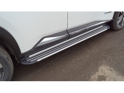 Пороги алюминиевые "Slim Line Silver" 1720 мм ТСС для Nissan X-Trail 2021 — н.в.