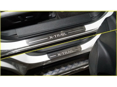 Накладки на пороги (лист шлифованный с полосой) 4шт для Nissan X-Trail 2021 — н.в. NISXTR24-07