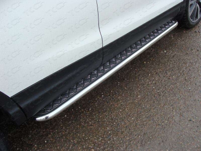 Пороги с площадкой алюминиевый лист 42 мм ТСС для Nissan Qashqai 2015-2019