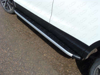 Пороги алюминиевые ТСС с накладкой для Nissan Qashqai № NISQASHSPB15-18AL