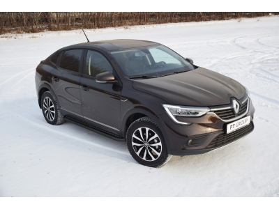 Защита порогов с алюм. площадкой d=51 мм ШАГРЕНЬ (ППК) для Renault Arkana 2019-2022