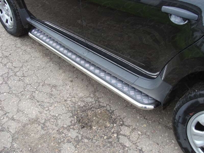 Пороги с площадкой алюминиевый лист 42 мм ТСС для Renault Duster 2011-2015