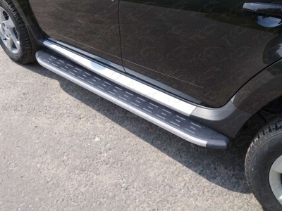 Пороги алюминиевые ТСС с накладкой серые для Renault Duster 2015-2021