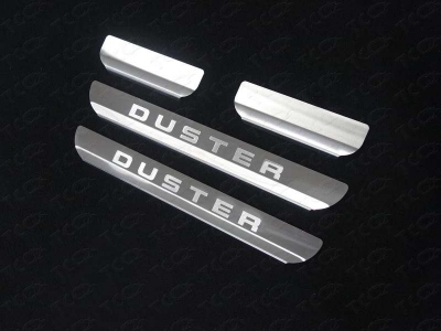 Накладки на пороги зеркальный лист надпись Duster ТСС для Renault Duster 2015-2021