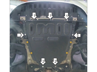 Защита картера двигателя, КПП (1,5 мм, сталь) для Renault Megane III 2008-2013, Renault Megane III 2013-2016, Renault Scenic III 2009-2016, Renault Grand Scenic III 2009-2017, Renault Fluence 2010-2012, 2012-2018