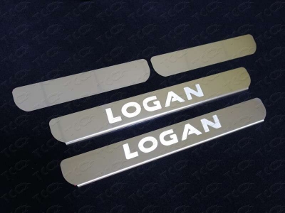 Накладки на пороги зеркальный лист надпись Logan ТСС для Renault Logan 2015-2021