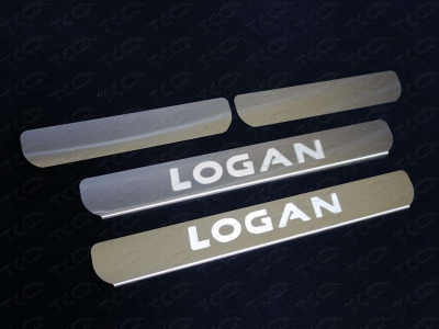 Накладки на пороги шлифованный лист надпись Logan ТСС для Renault Logan 2015-2021