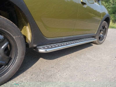 Пороги с площадкой алюминиевый лист 42 мм ТСС для Renault Sandero Stepway 2015-2021