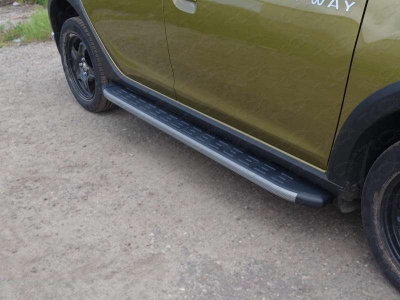 Пороги алюминиевые ТСС с накладкой серые для Renault Sandero Stepway № RENSANST15-11GR