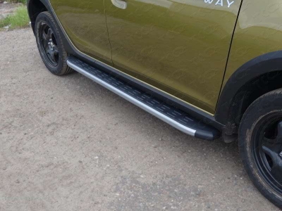 Пороги алюминиевые ТСС с накладкой серебристые для Renault Sandero Stepway № RENSANST15-11SL