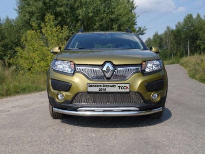 Защита переднего бампера 60 мм ТСС для Renault Sandero Stepway 2015-2021