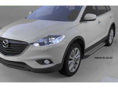 Пороги алюминиевые Sapphire Silver для Mazda CX-9 2012-2016