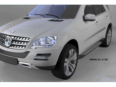 Пороги алюминиевые Sapphire Silver для Mercedes-Benz ML W164 2005-2011