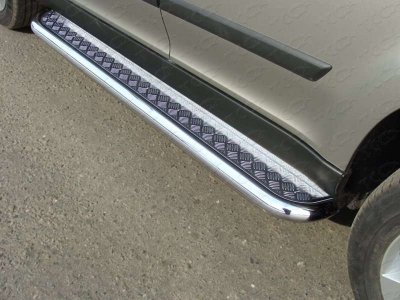 Пороги с площадкой алюминиевый лист 60 мм ТСС для Skoda Yeti 2014-2018