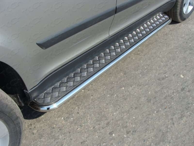 Пороги с площадкой алюминиевый лист 42 мм ТСС для Skoda Yeti 2014-2018