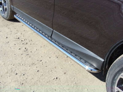 Пороги с площадкой алюминиевый лист 42 мм ТСС для Subaru Forester SJ 2013-2016